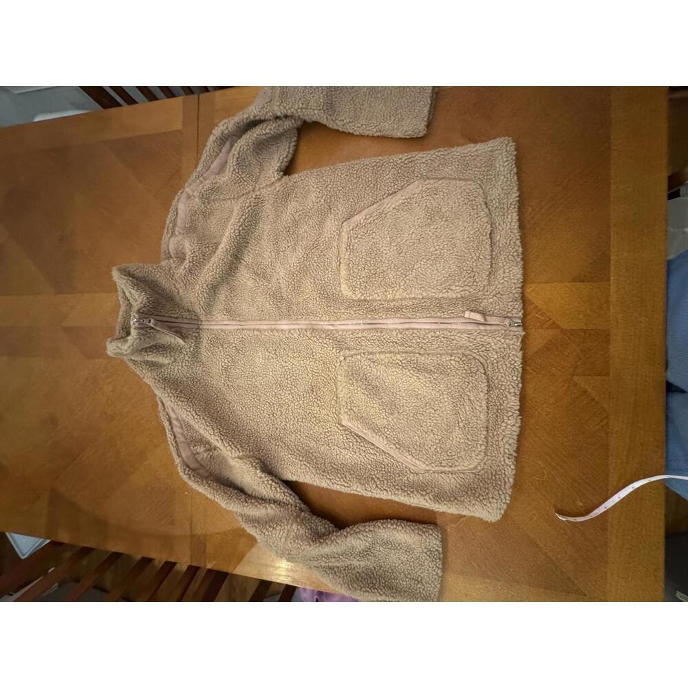Beige Sherpa Fleece Zip-Up Jacket